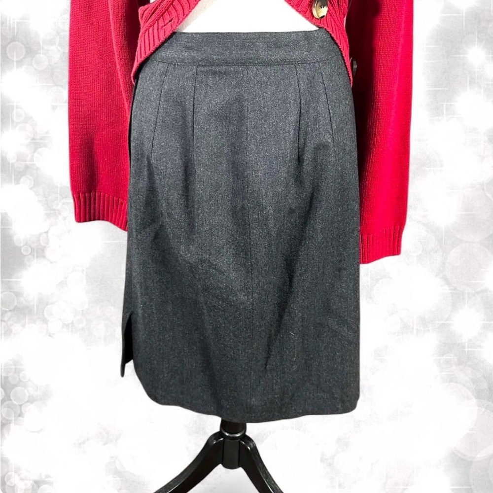 Classic Office Style Grey 100% Wool Midi Skirt